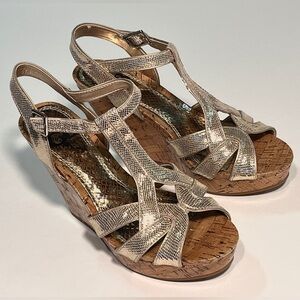 Gianni Bini Gold Snake Print Wedges